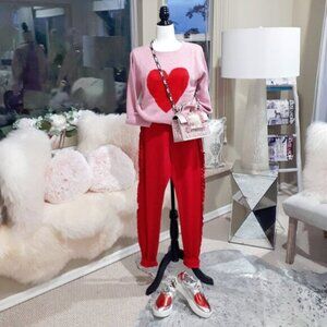 NWT Cupcakes & Cashmere pink knit red heart sweater M